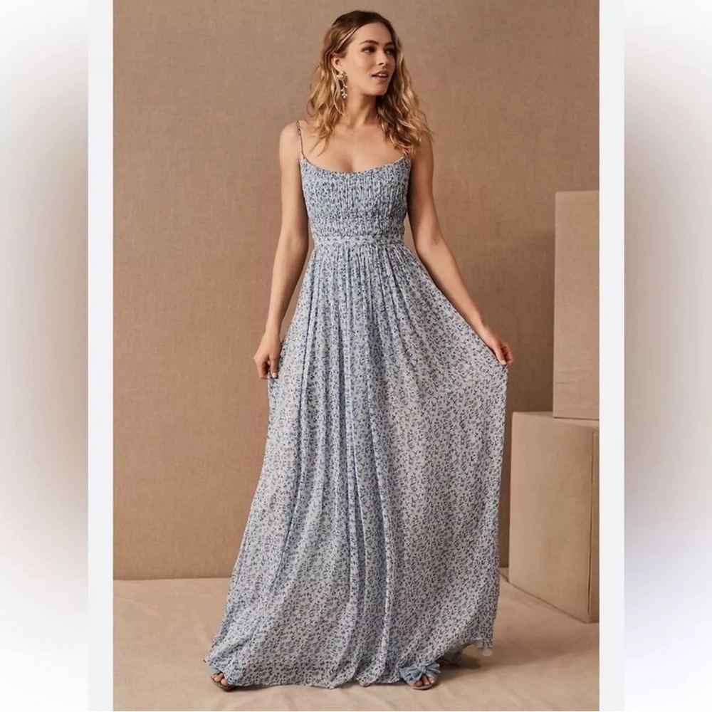 Sachin & Babi Anthropologie Bridal Rose Dress in Blue Floral Size 2